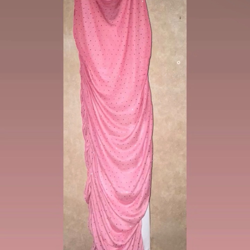 Pink Rhinestone Draped Dress